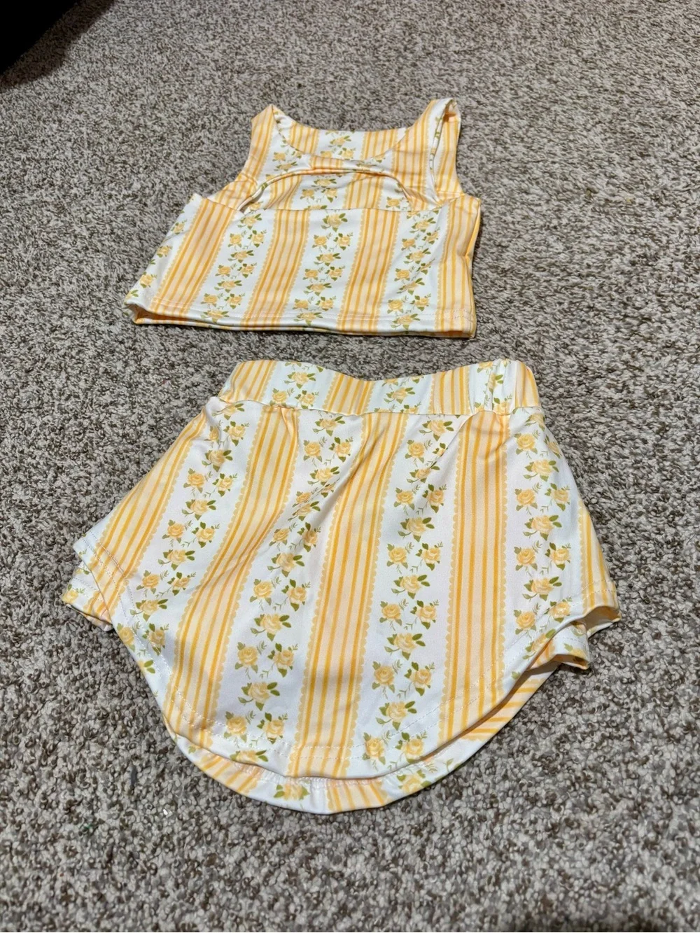 Yellow Floral Stripe Girls' Two-Piece Set